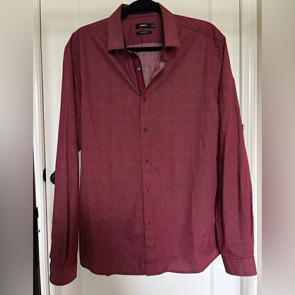 Celio Men’s Pure Cotton Long Sleeve Red Button Down Shirt
